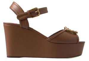 Braune Leder AMORE Keilsandalen Schuhe