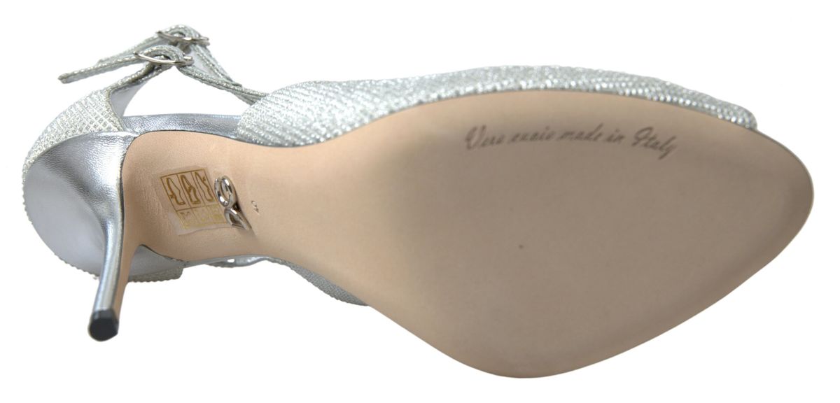 Silber Schimmernde Sandalen Heel Pumps Schuhe