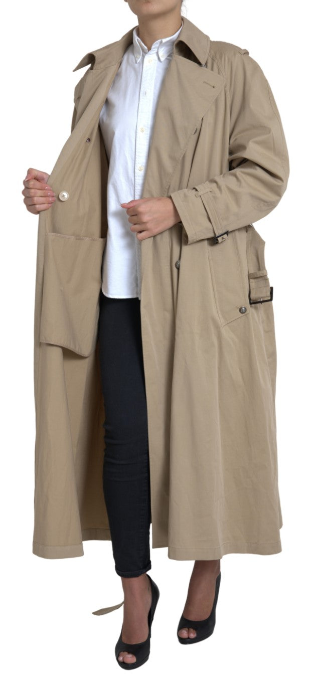 Khakifarbene, zweireihige Trenchcoat-Jacke