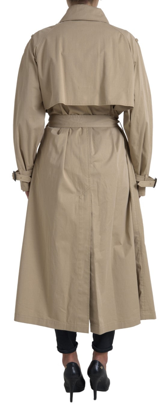 Khakifarbene, zweireihige Trenchcoat-Jacke