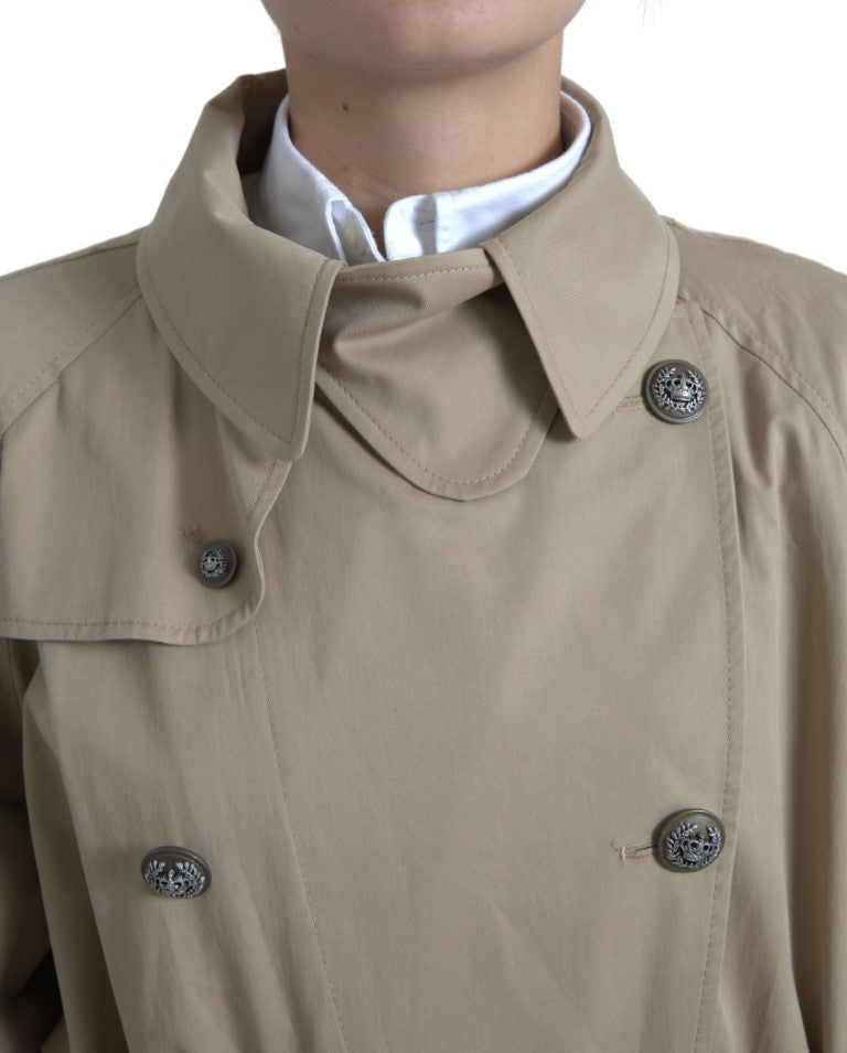 Khakifarbene, zweireihige Trenchcoat-Jacke