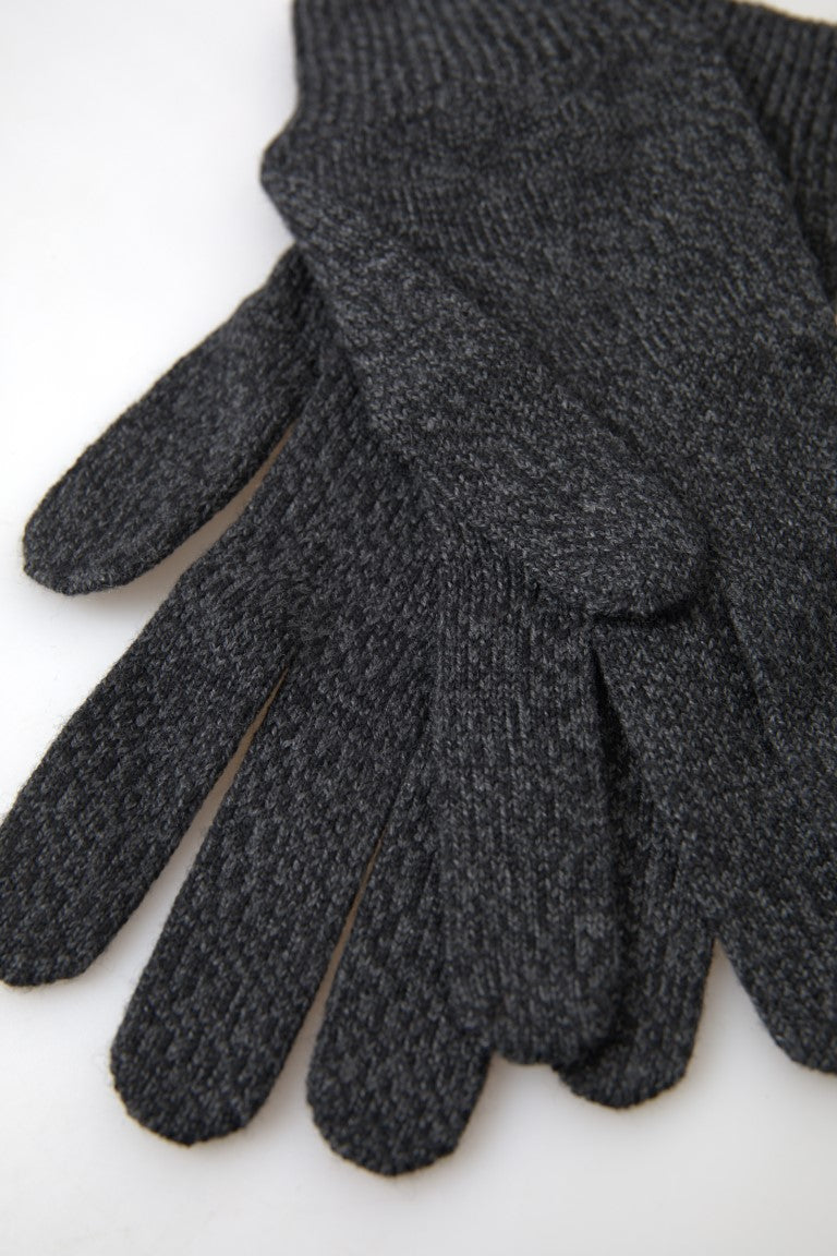 Graue Schurwolle Strickhandschuhe für Herren