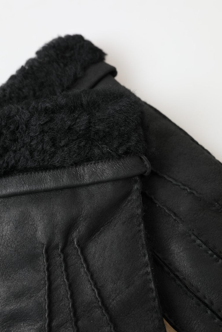 Schwarze Lederpelz Kurze Hände Fäustlinge Herrenhandschuhe