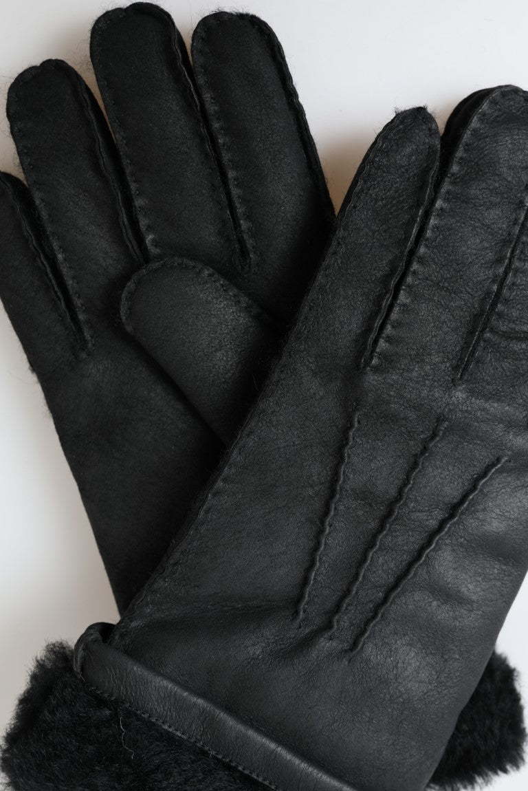 Schwarze Lederpelz Kurze Hände Fäustlinge Herrenhandschuhe