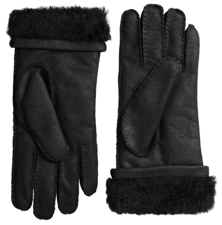 Schwarze Lederpelz Kurze Hände Fäustlinge Herrenhandschuhe