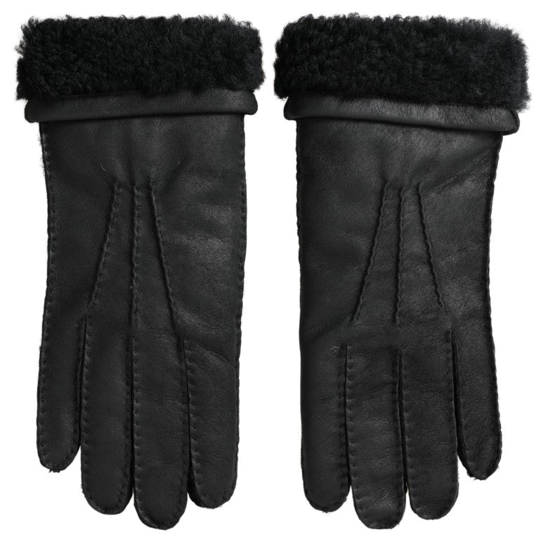 Schwarze Lederpelz Kurze Hände Fäustlinge Herrenhandschuhe