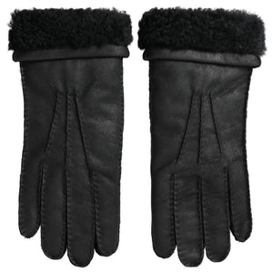 Schwarze Lederpelz Kurze Hände Fäustlinge Herrenhandschuhe