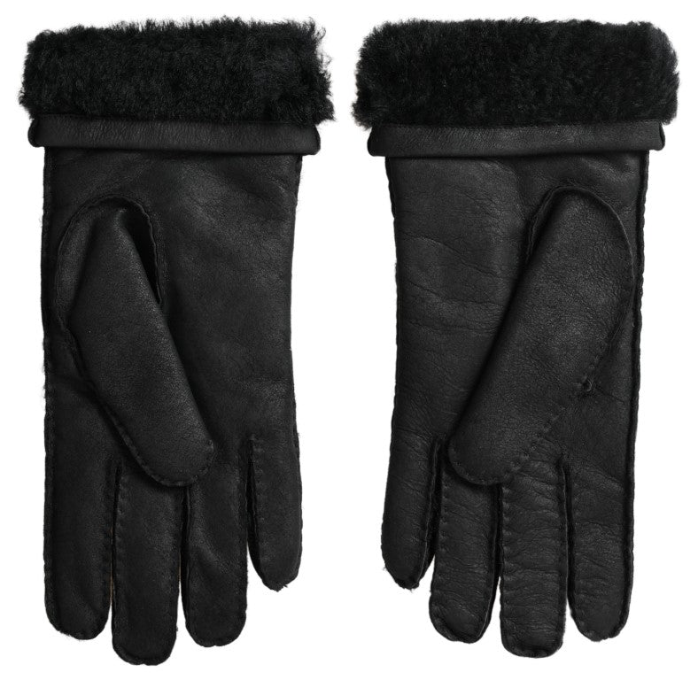 Schwarze Lederpelz Kurze Hände Fäustlinge Herrenhandschuhe