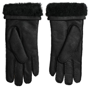 Schwarze Lederpelz Kurze Hände Fäustlinge Herrenhandschuhe