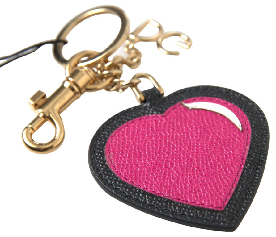 Schlüsselanhänger aus Leder mit Herz in Schwarz und Fuchsia, goldfarben