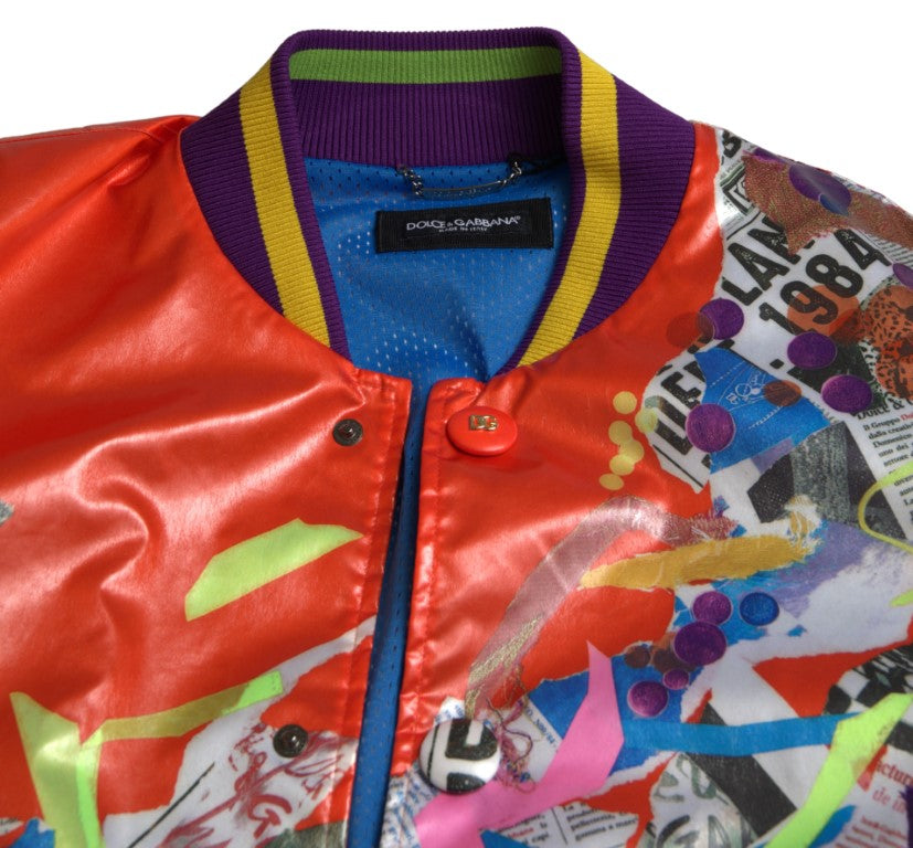 Orangefarbene Blousonjacke aus Polyester mit Knöpfen