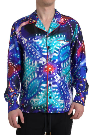 Mehrfarbiges Herren-Pyjamahemd aus Seide mit psychedelischem Print