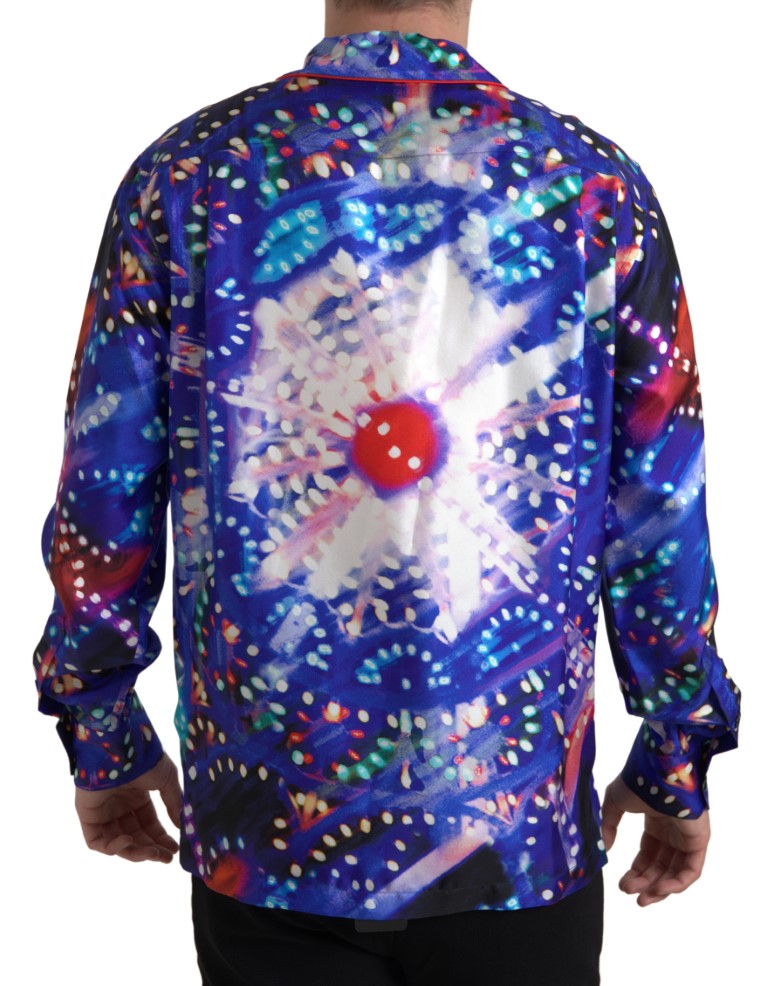 Mehrfarbiges Herren-Pyjamahemd aus Seide mit psychedelischem Print