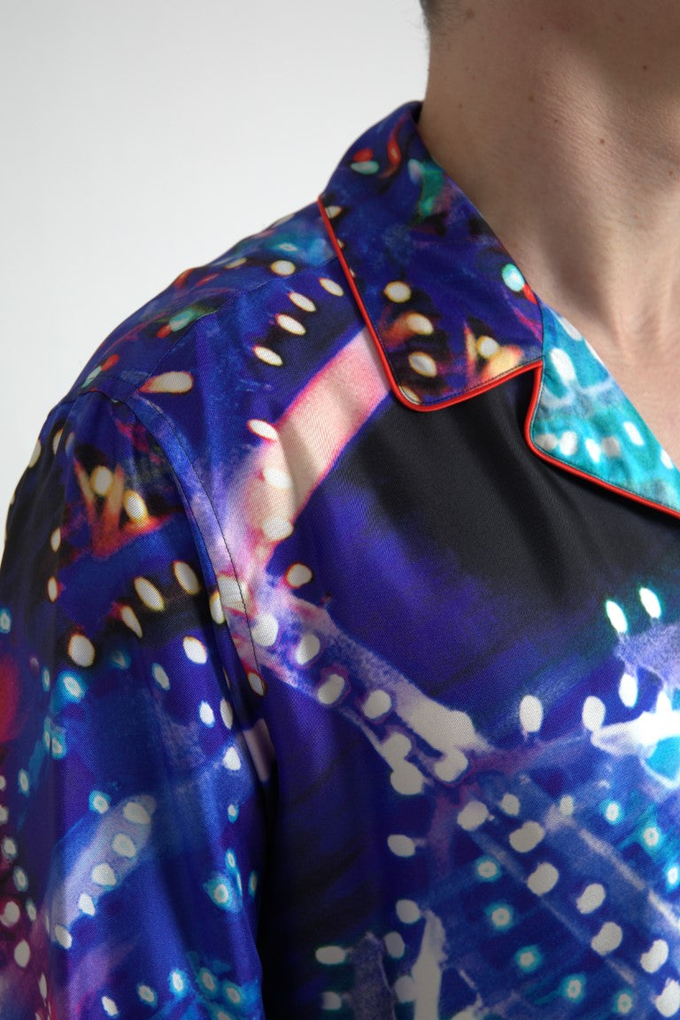 Mehrfarbiges Herren-Pyjamahemd aus Seide mit psychedelischem Print