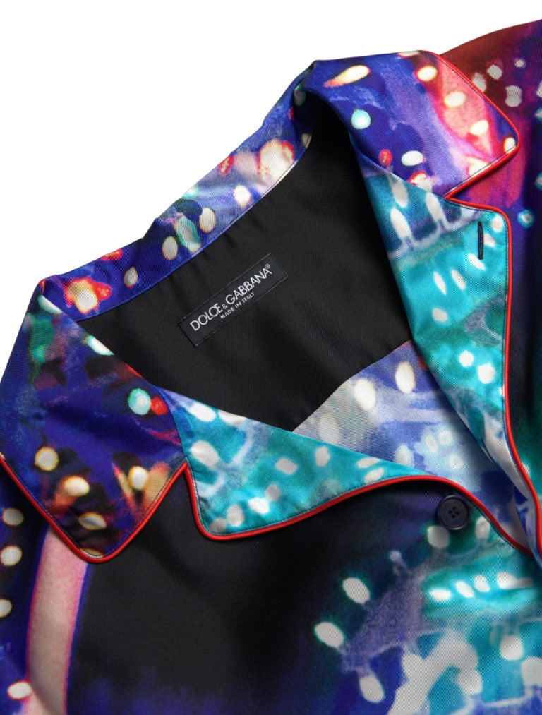 Mehrfarbiges Herren-Pyjamahemd aus Seide mit psychedelischem Print