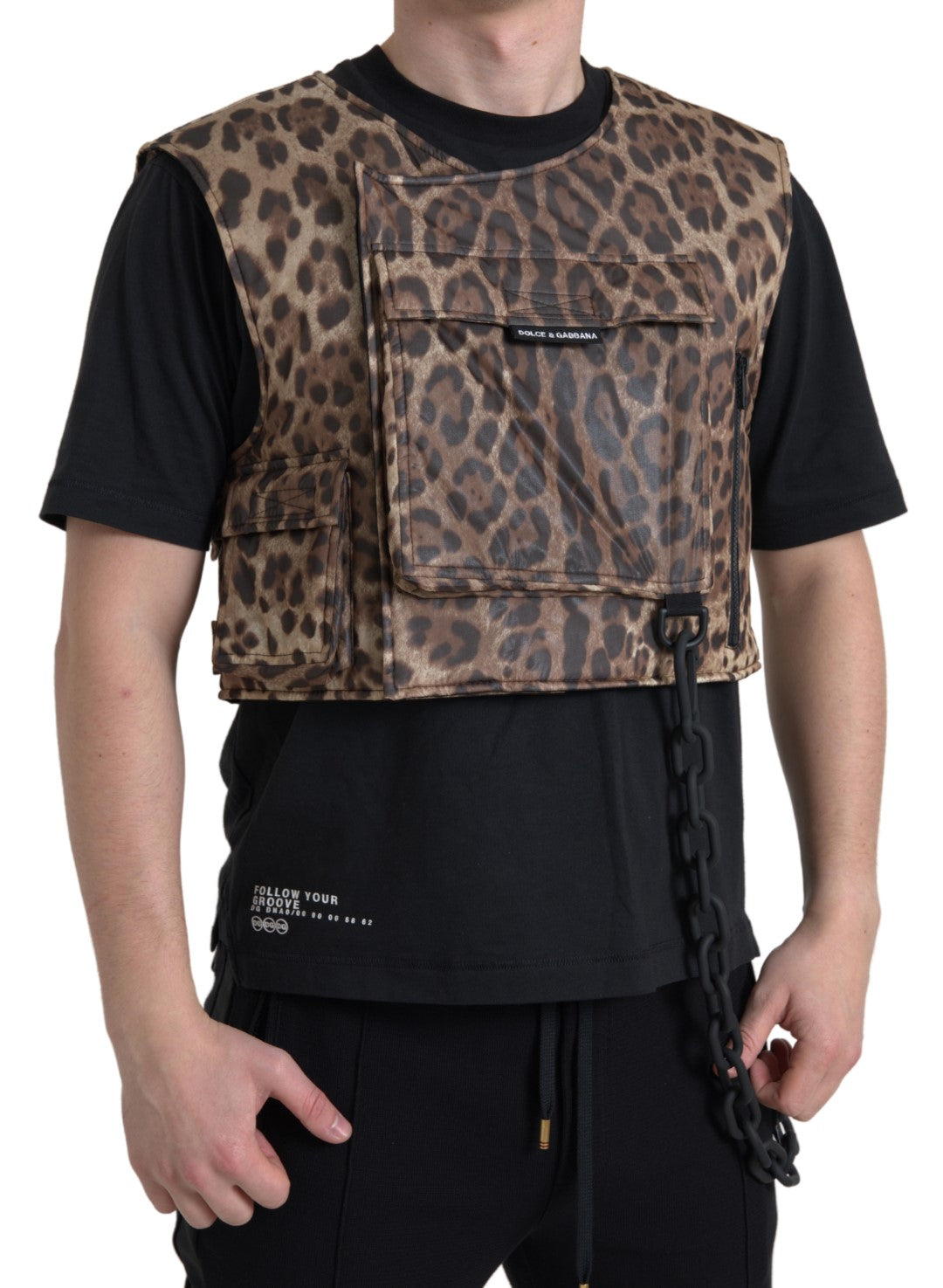 Ärmellose Sportbekleidung aus Seide mit Leopardenmuster in Braun
