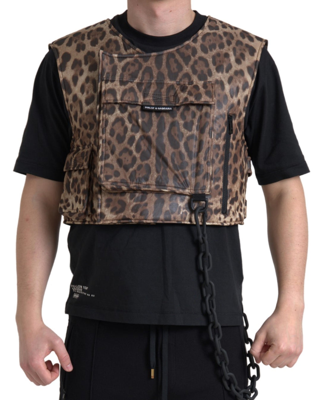 Ärmellose Sportbekleidung aus Seide mit Leopardenmuster in Braun