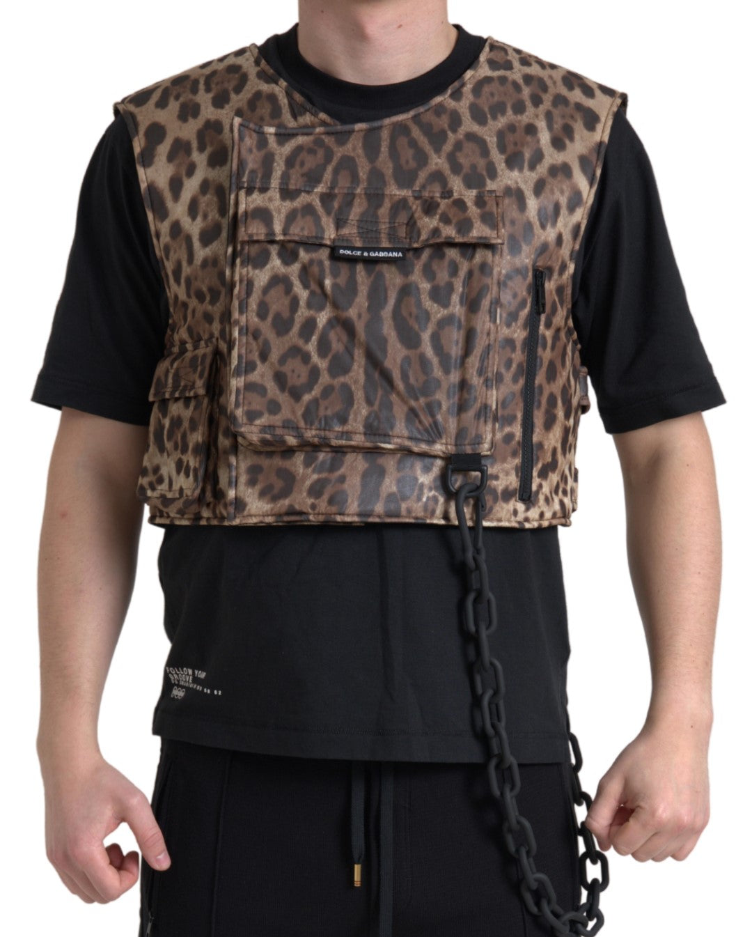 Ärmellose Sportbekleidung aus Seide mit Leopardenmuster in Braun