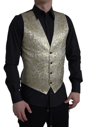 Floral Jacquard Waistcoat Formal Gold Vest
