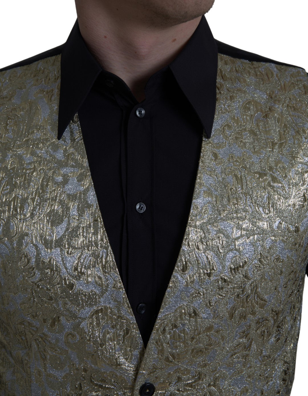 Weste aus Jacquard mit Blumenmuster, formelle Weste in Gold