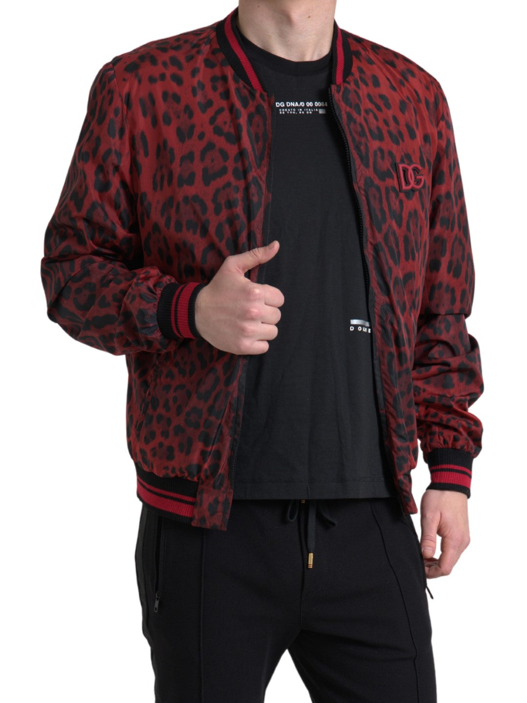 Rote Bomber-Kurzmanteljacke mit Leopardenmuster