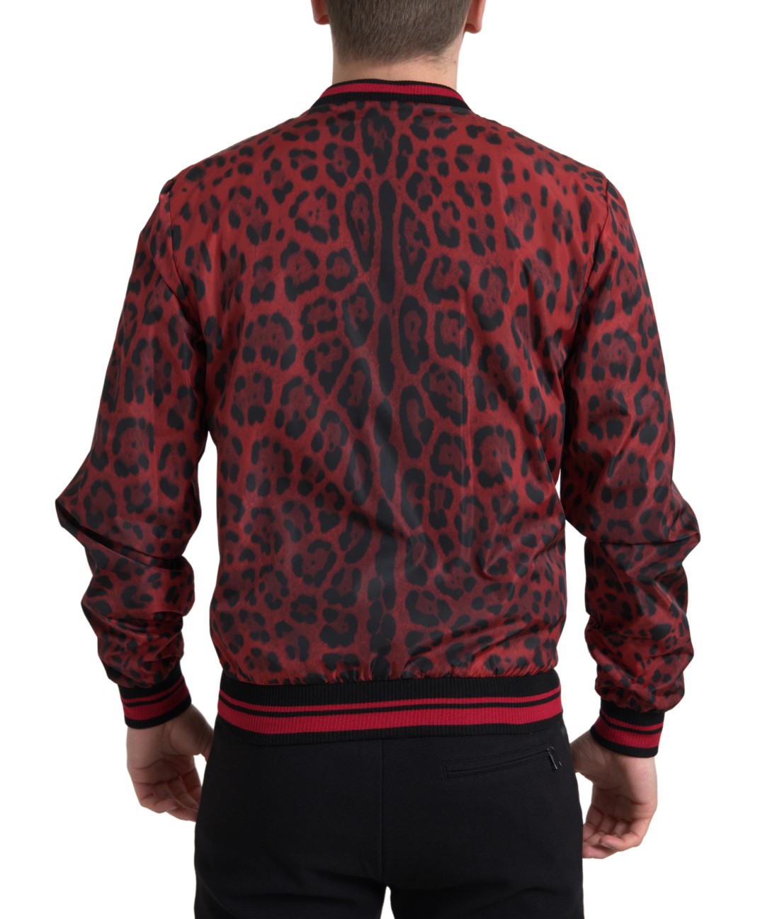 Rote Bomber-Kurzmanteljacke mit Leopardenmuster