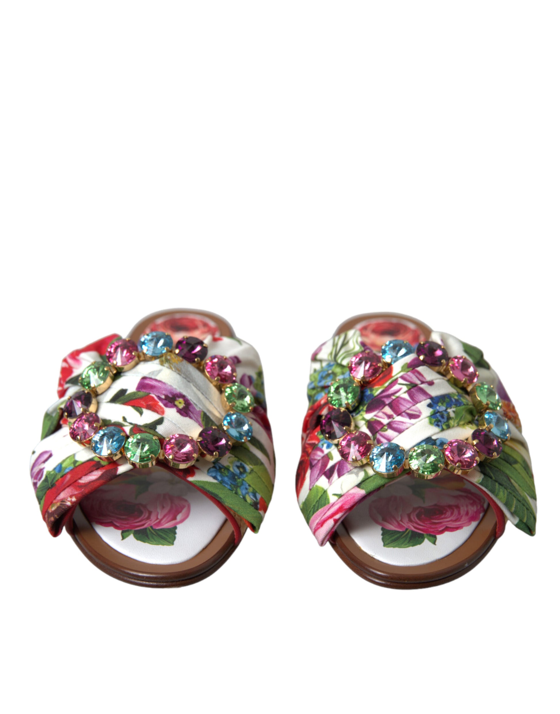 Mehrfarbige Blumen-Flats-Kristall-Sandalen