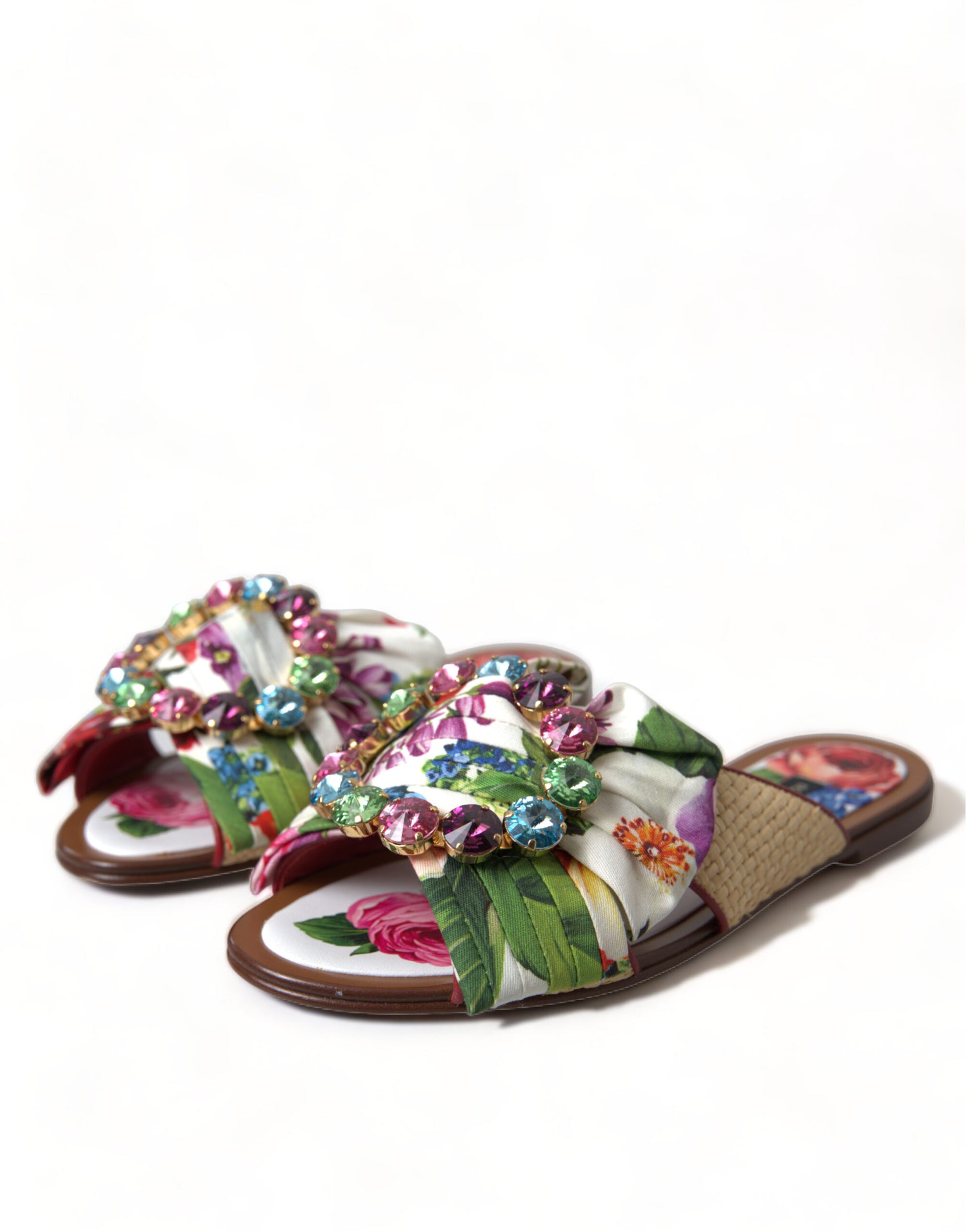 Mehrfarbige Blumen-Flats-Kristall-Sandalen
