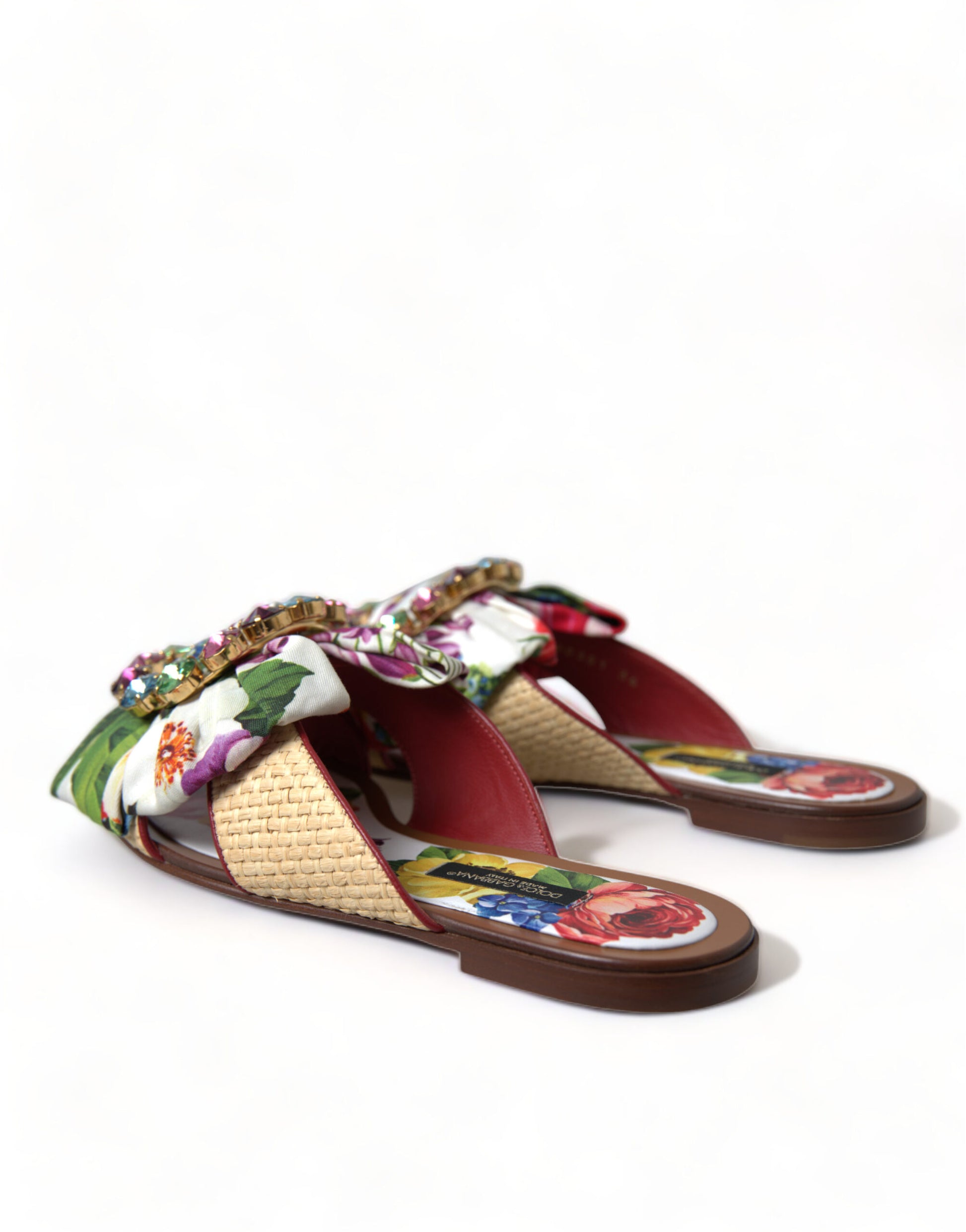 Mehrfarbige Blumen-Flats-Kristall-Sandalen
