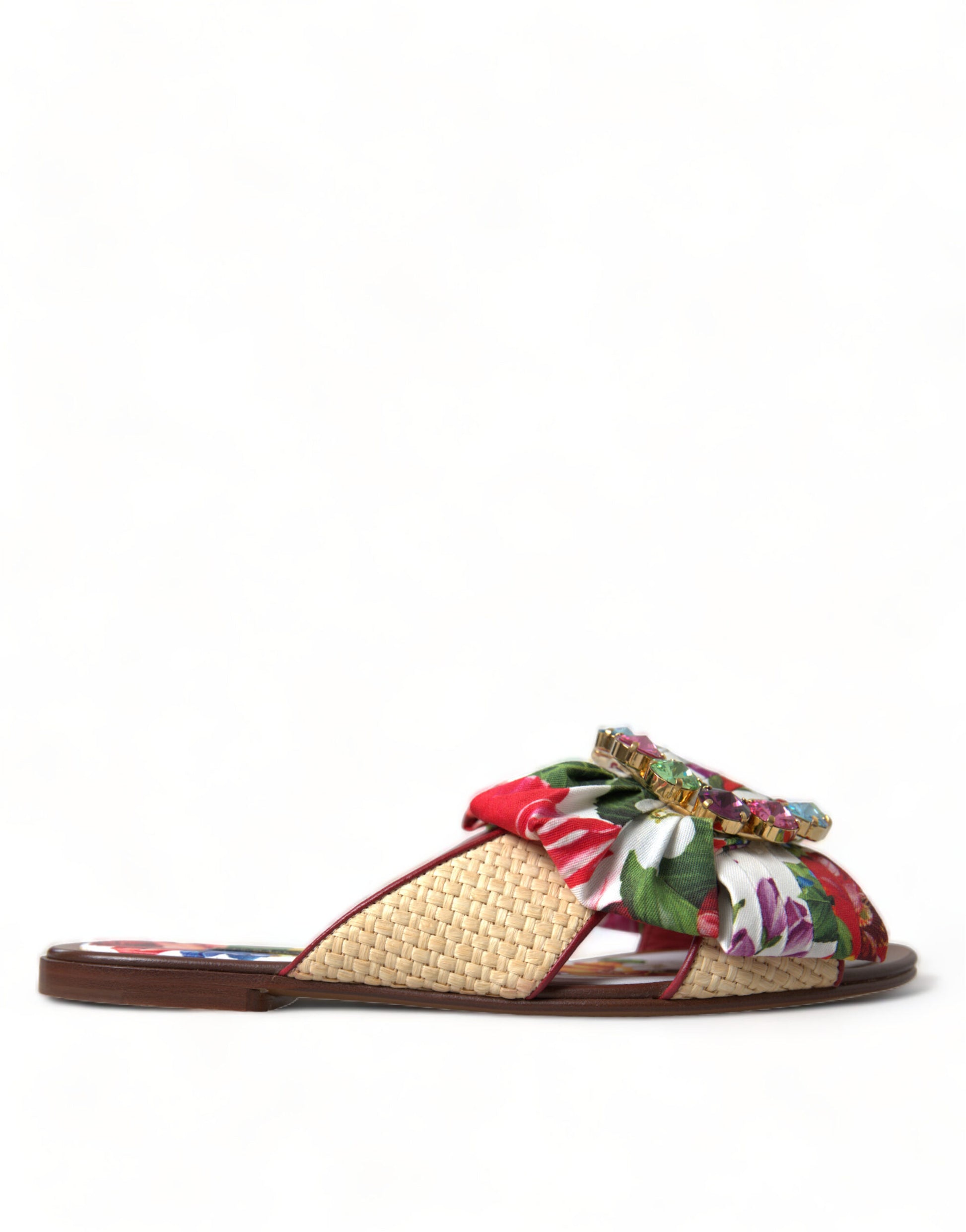 Mehrfarbige Blumen-Flats-Kristall-Sandalen