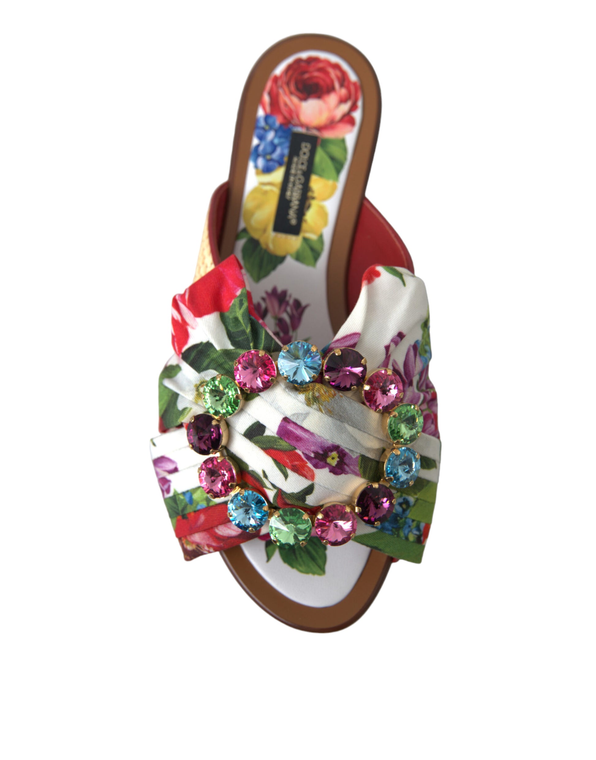Mehrfarbige Blumen-Flats-Kristall-Sandalen