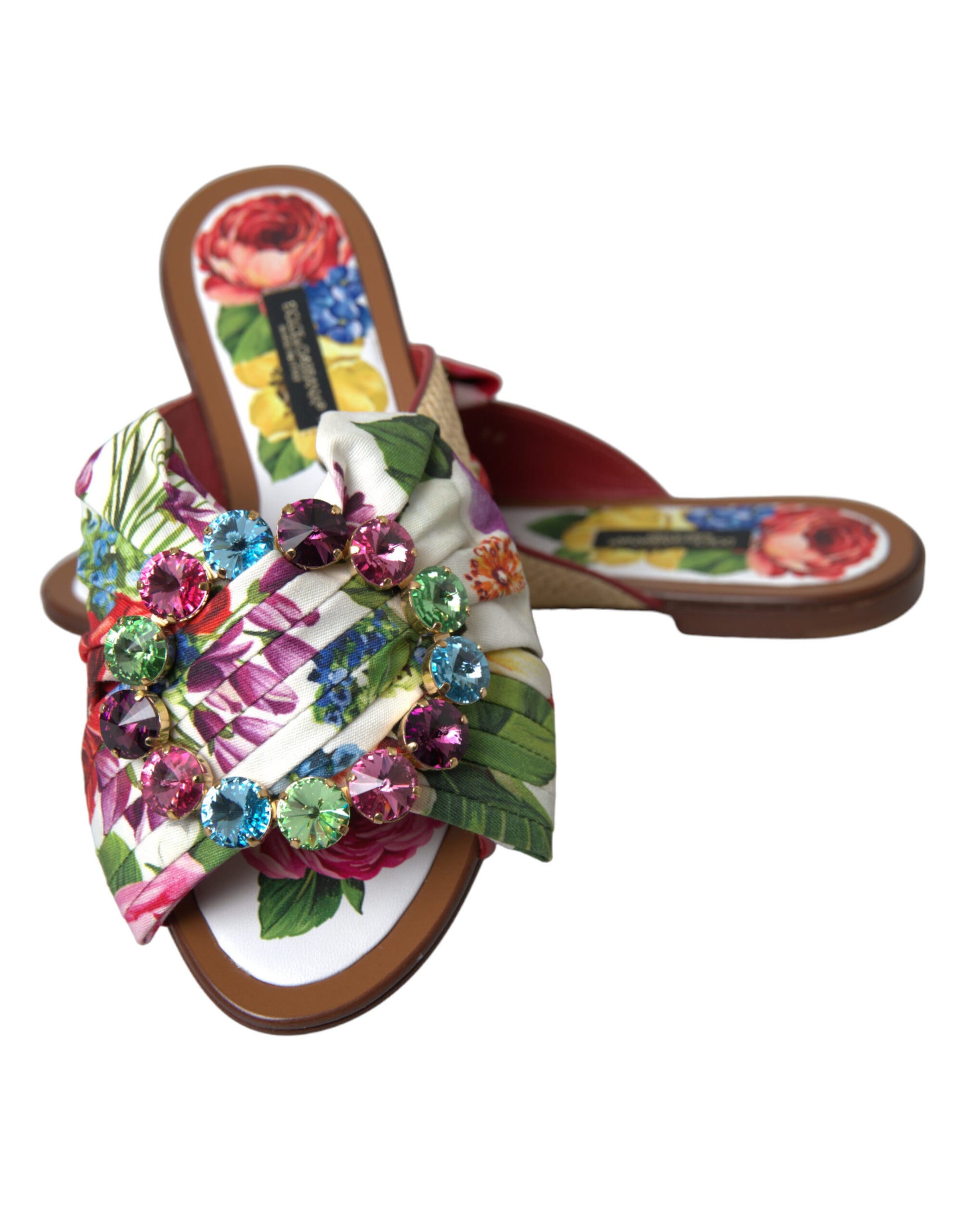 Mehrfarbige Blumen-Flats-Kristall-Sandalen