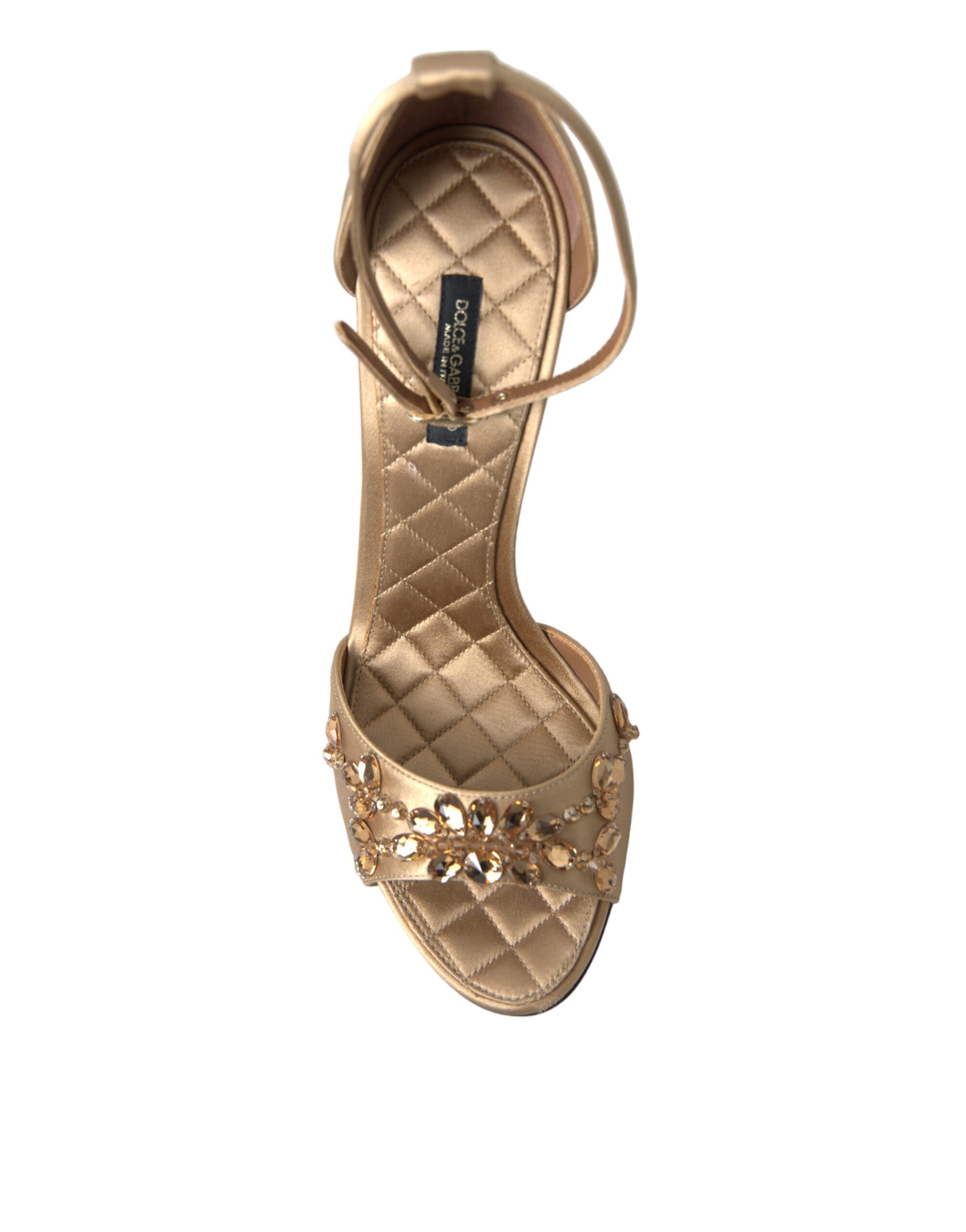 Gold Satin Knöchelriemen Kristall Sandalen Schuhe