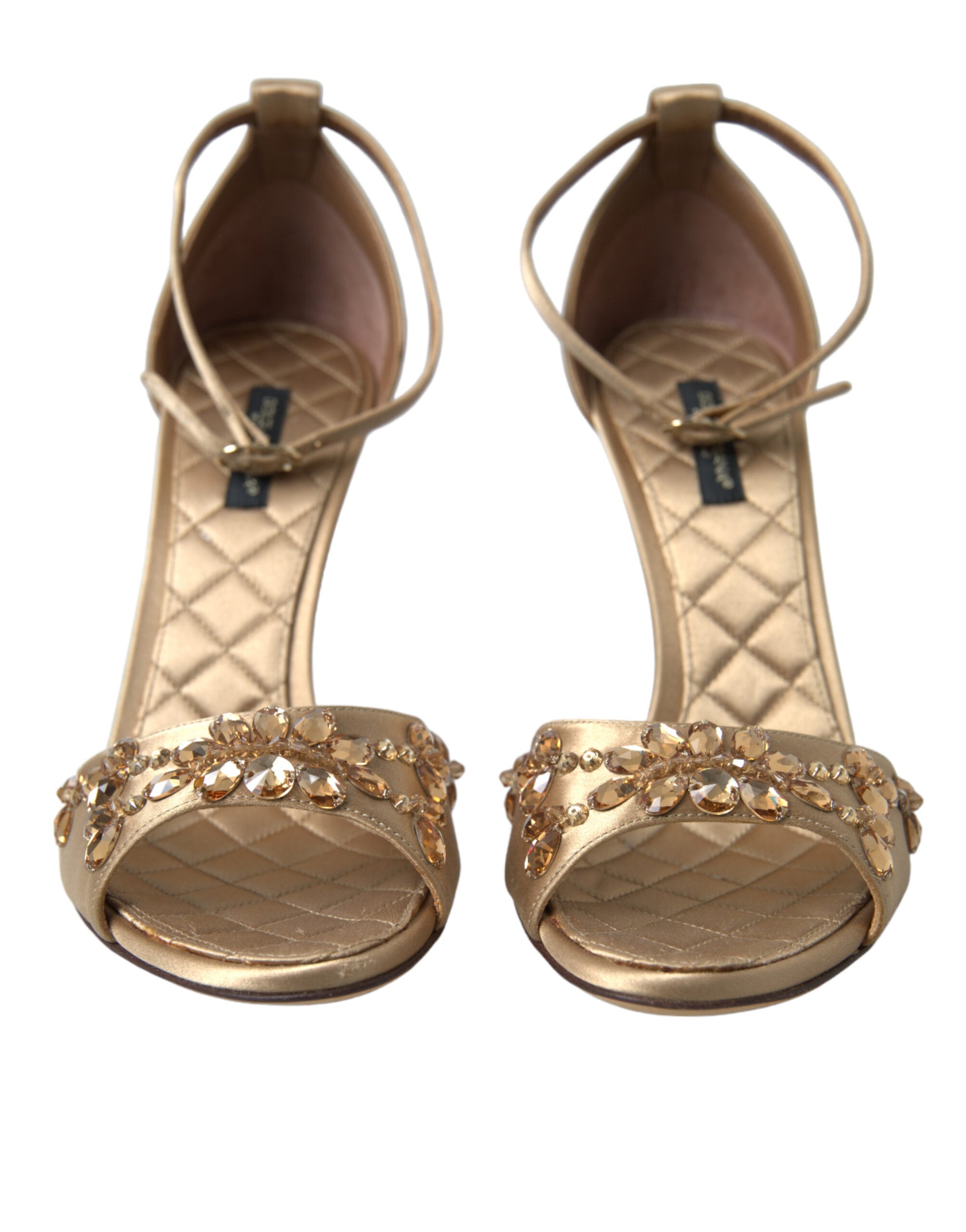 Gold Satin Knöchelriemen Kristall Sandalen Schuhe