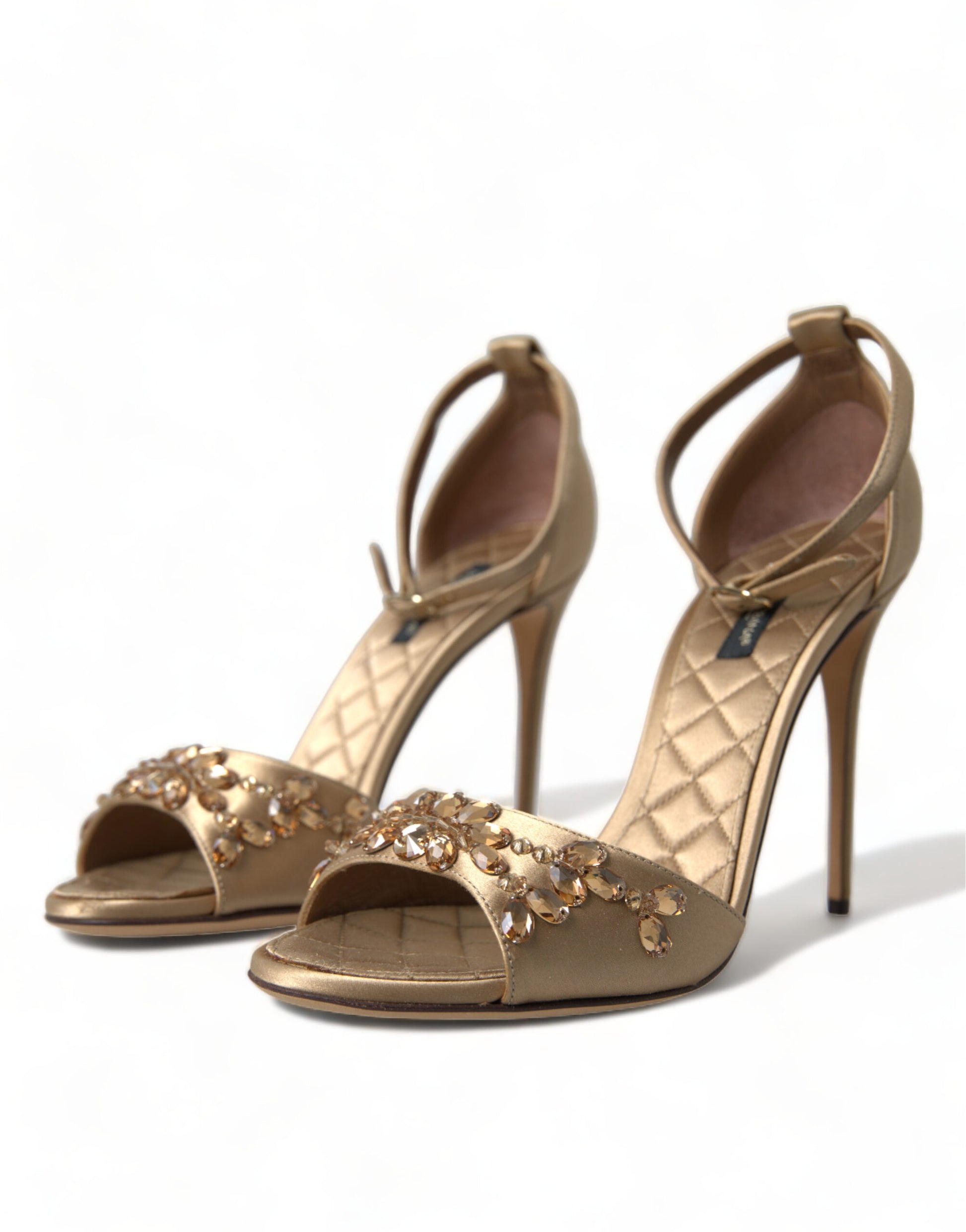 Gold Satin Knöchelriemen Kristall Sandalen Schuhe