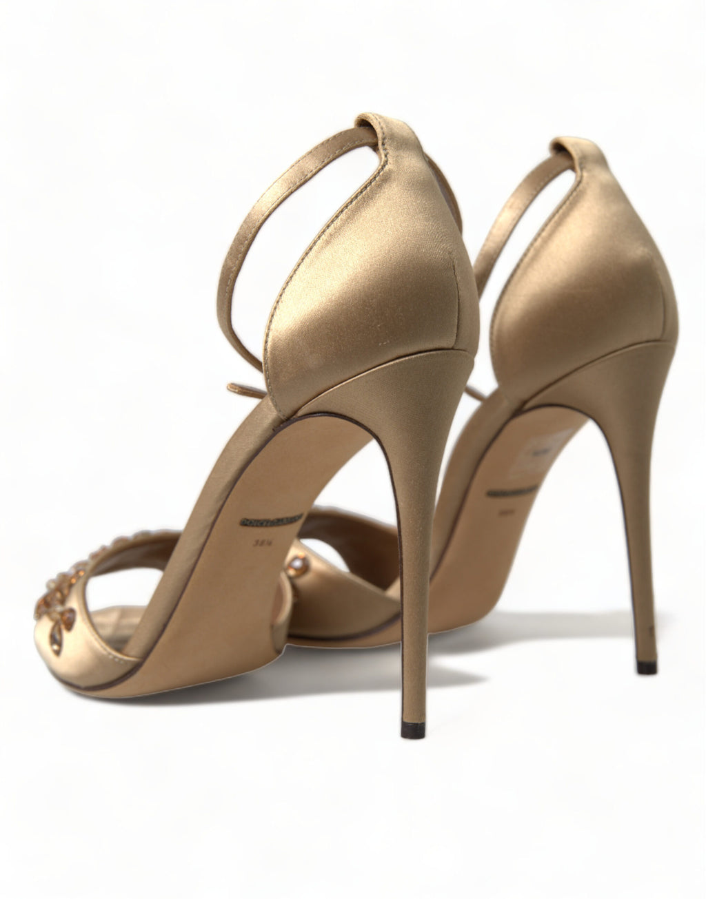 Gold Satin Knöchelriemen Kristall Sandalen Schuhe
