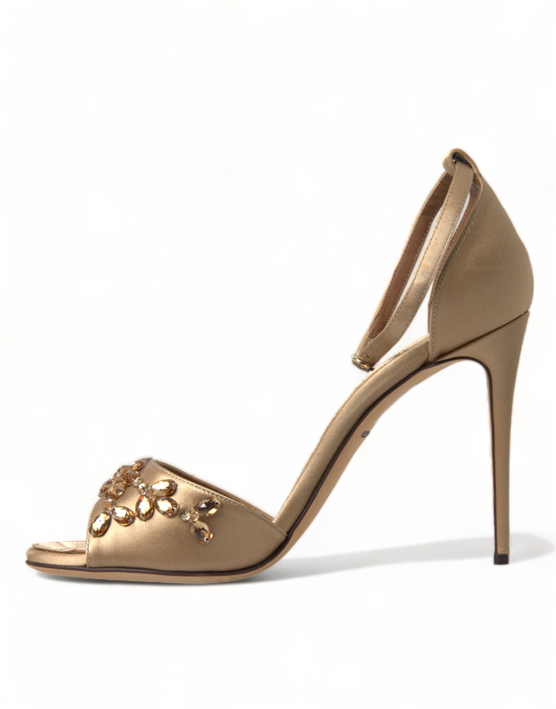 Gold Satin Knöchelriemen Kristall Sandalen Schuhe