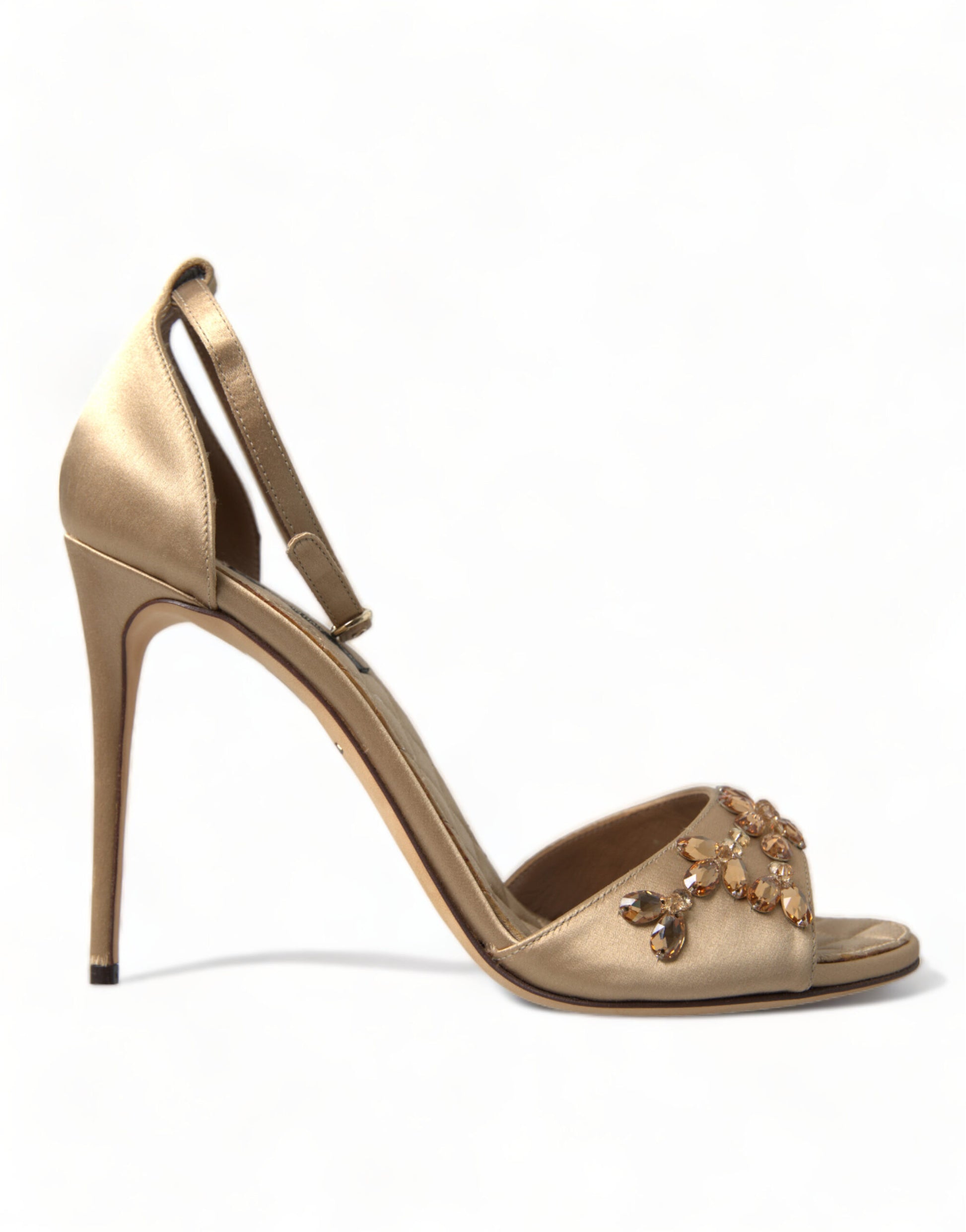 Gold Satin Knöchelriemen Kristall Sandalen Schuhe