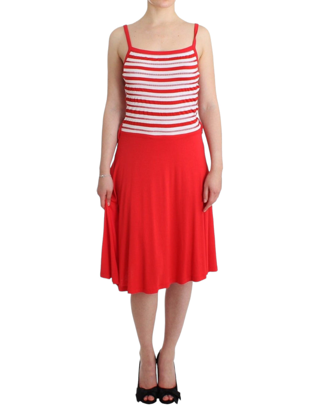 Rot gestreiftes Jersey-A-Linien-Kleid