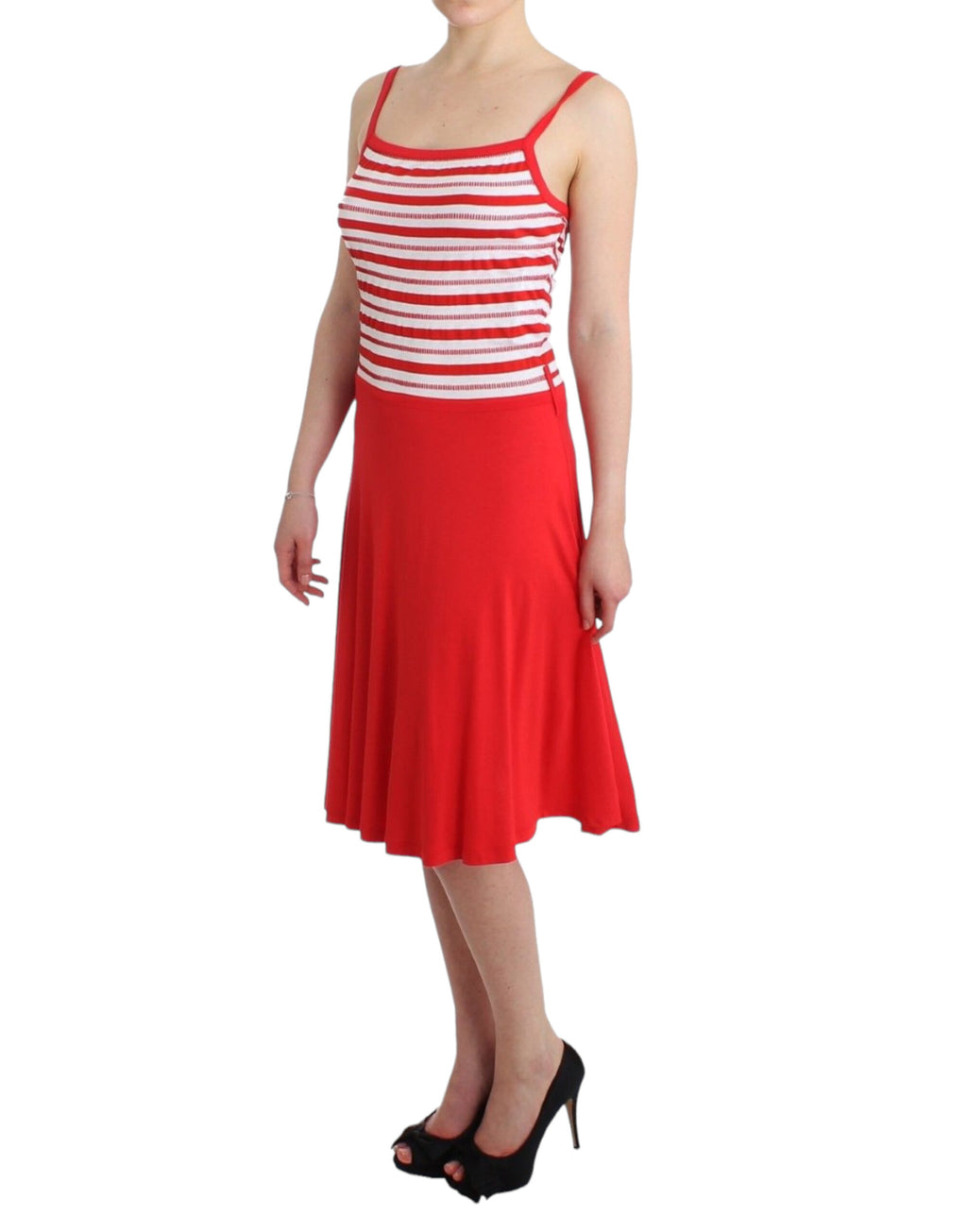 Rot gestreiftes Jersey-A-Linien-Kleid