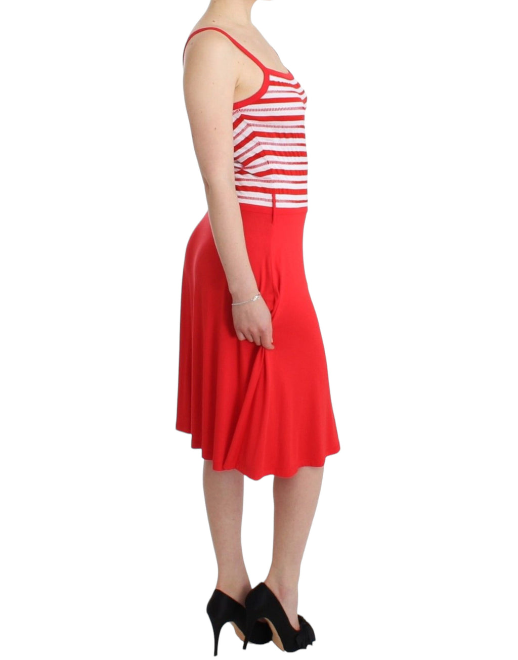 Rot gestreiftes Jersey-A-Linien-Kleid