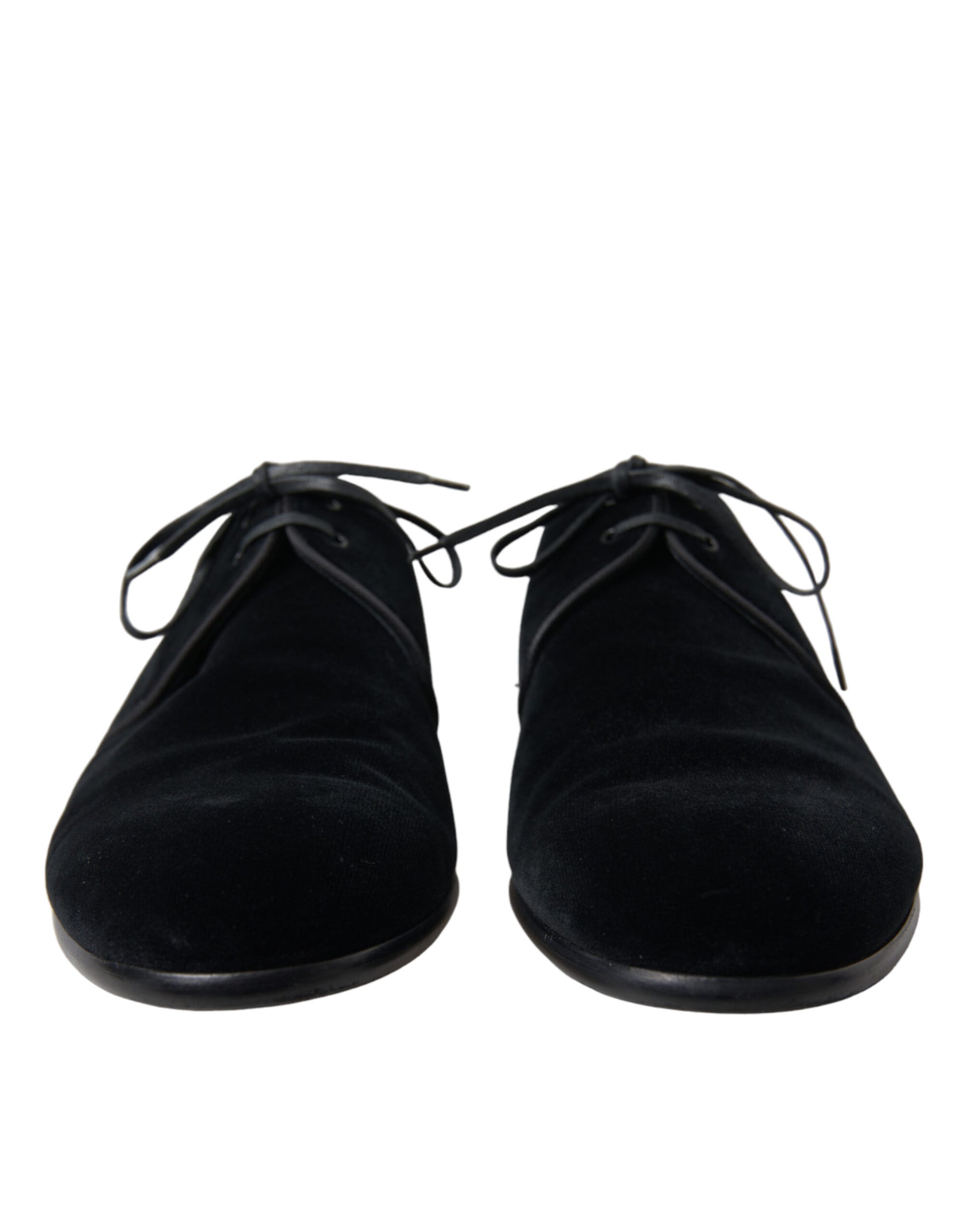 Schwarze, formelle Derby-Schuhe aus Samt mit Schnürung