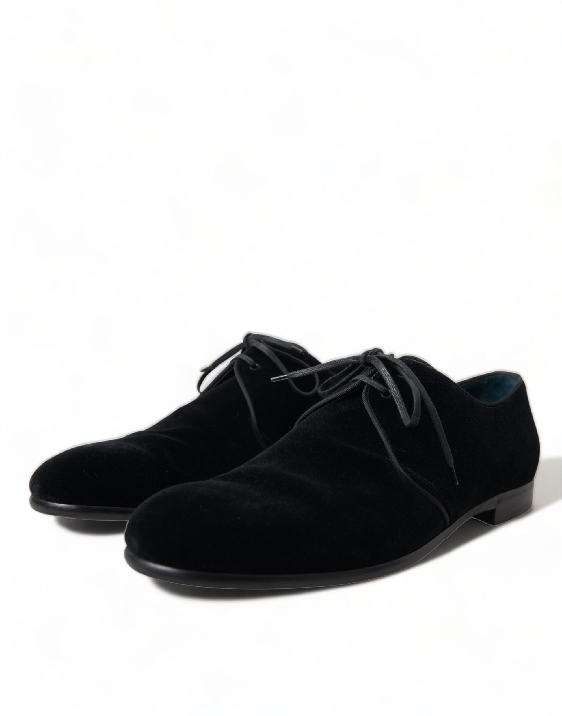 Schwarze, formelle Derby-Schuhe aus Samt mit Schnürung
