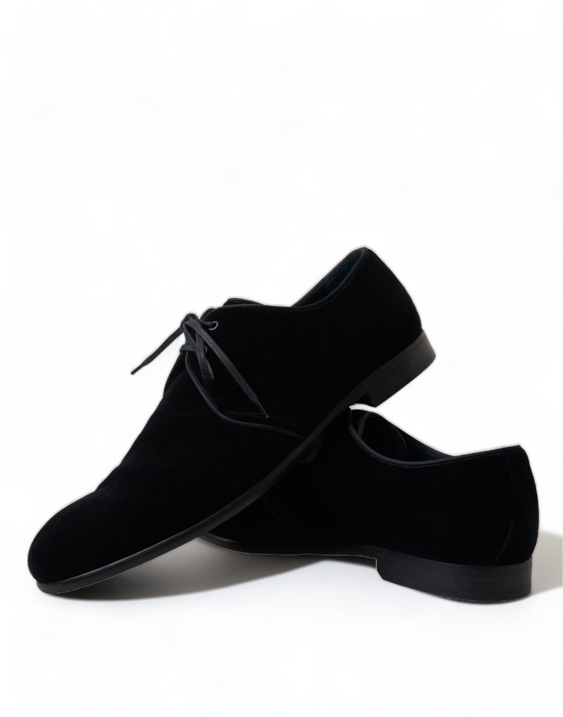 Schwarze, formelle Derby-Schuhe aus Samt mit Schnürung