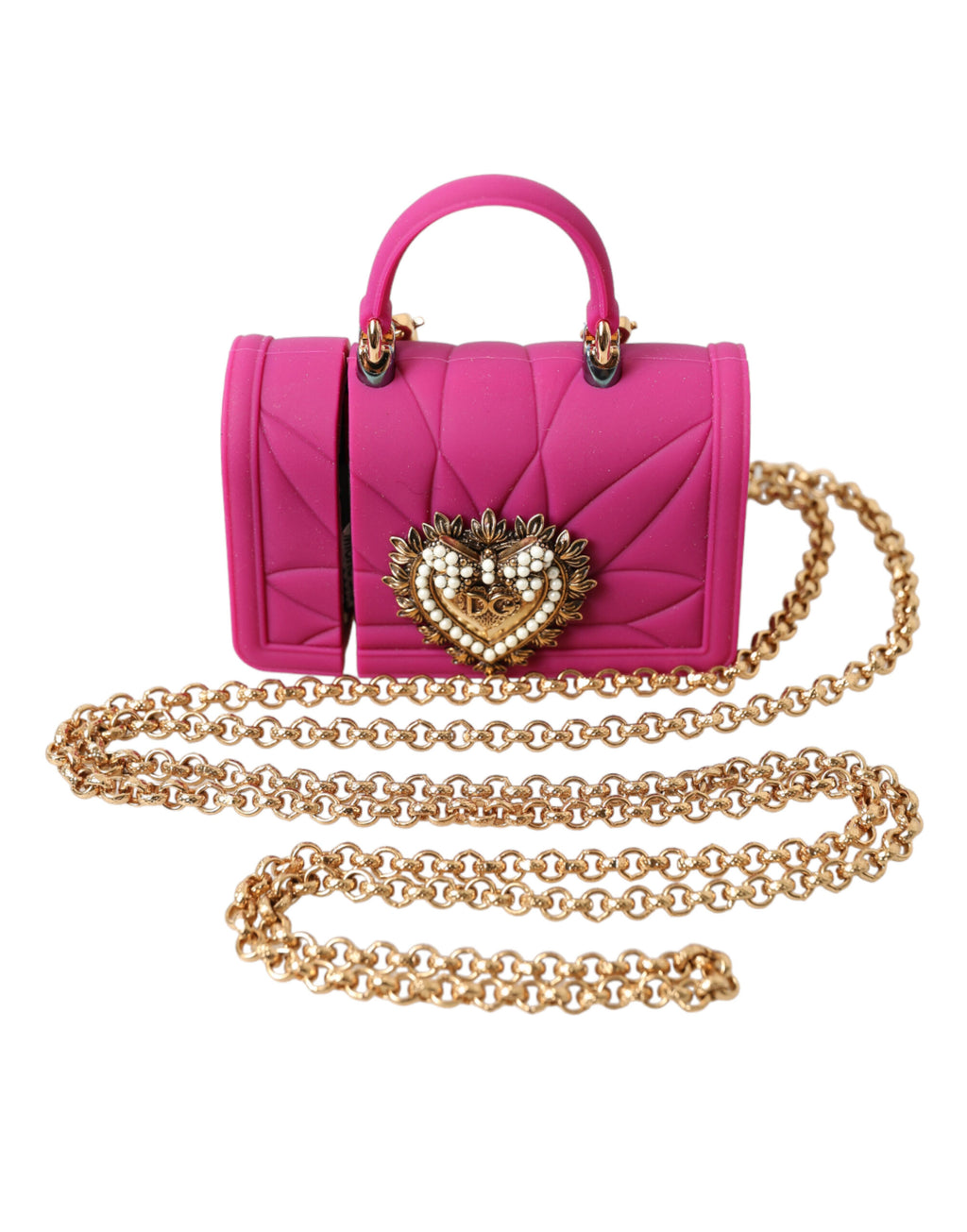 Pinke Silikon-Devotion-Herztasche mit goldener Kette für Airpods