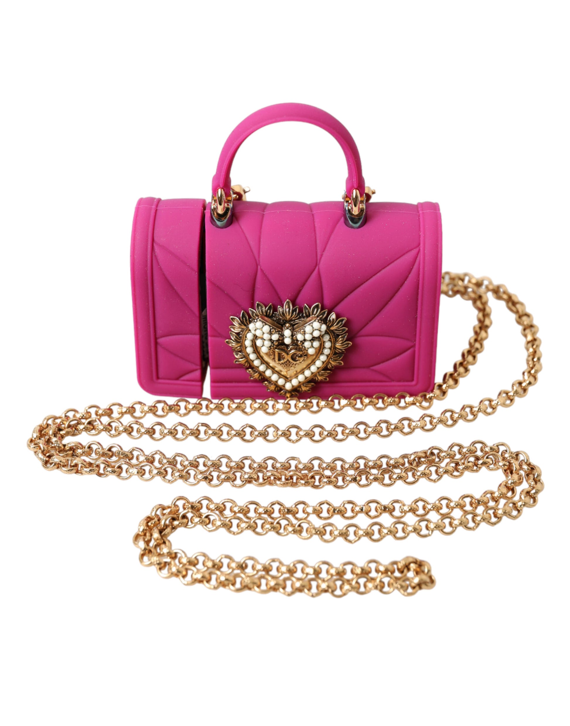 Pinke Silikon-Devotion-Herztasche mit goldener Kette für Airpods