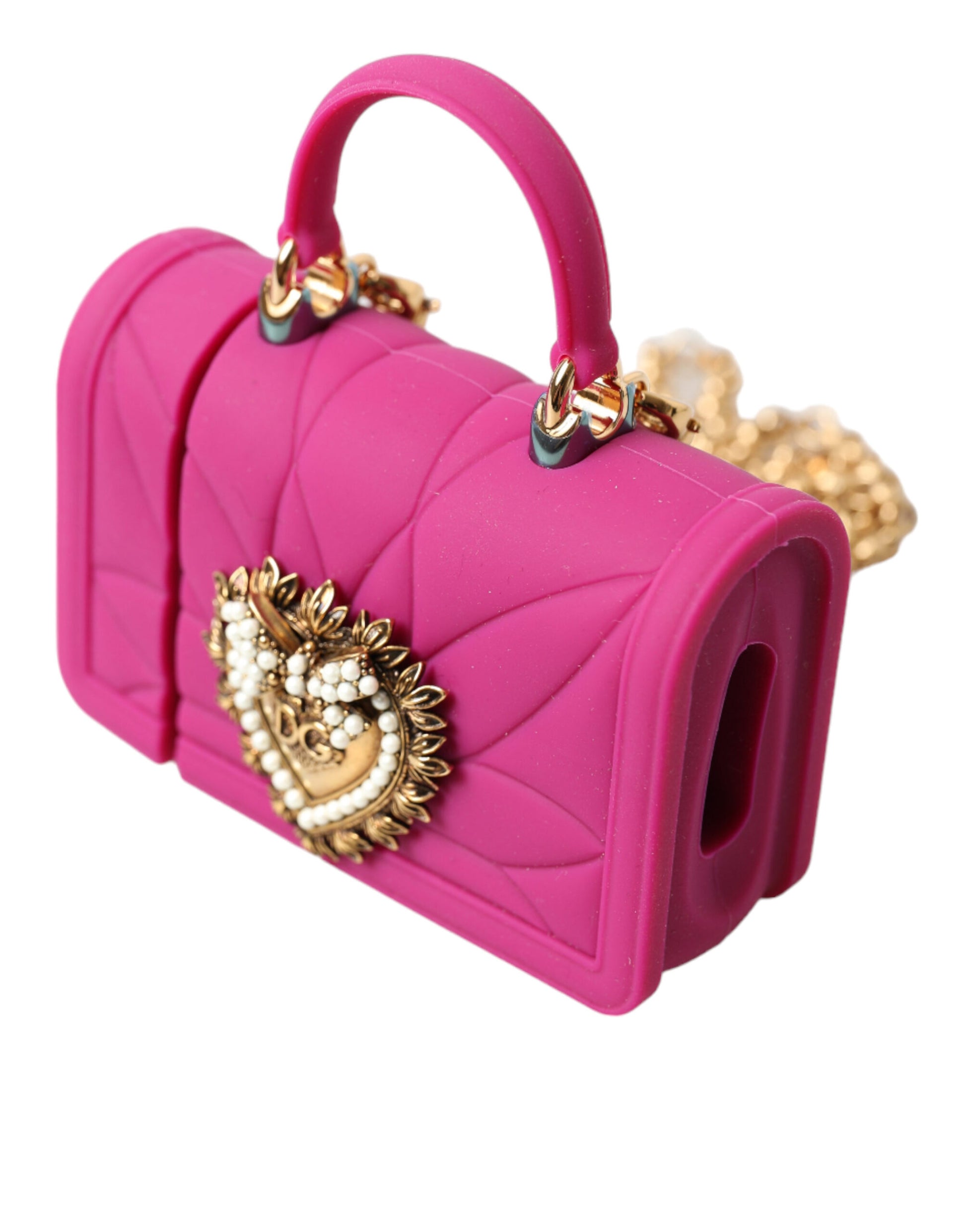Pinke Silikon-Devotion-Herztasche mit goldener Kette für Airpods