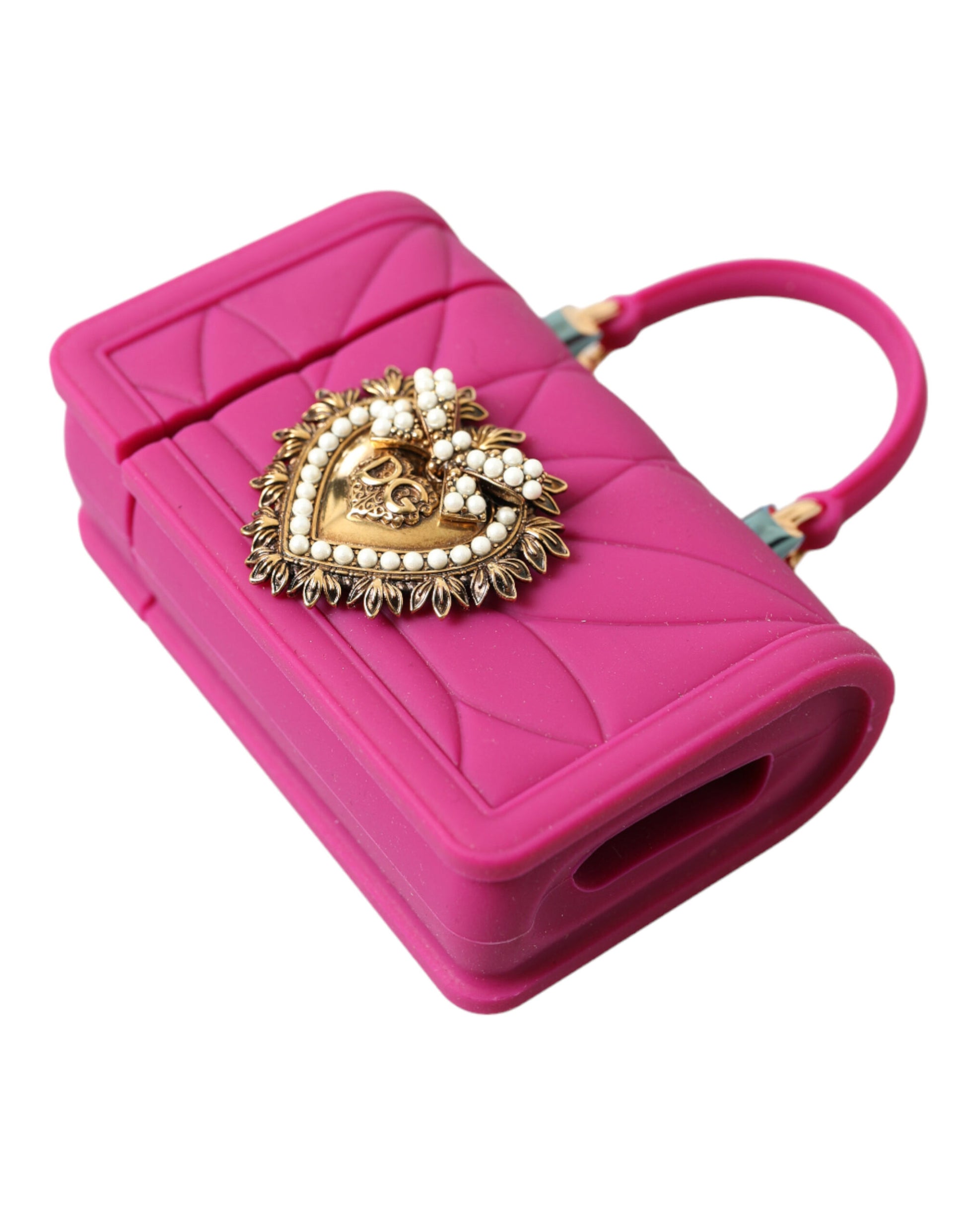 Pinke Silikon-Devotion-Herztasche mit goldener Kette für Airpods