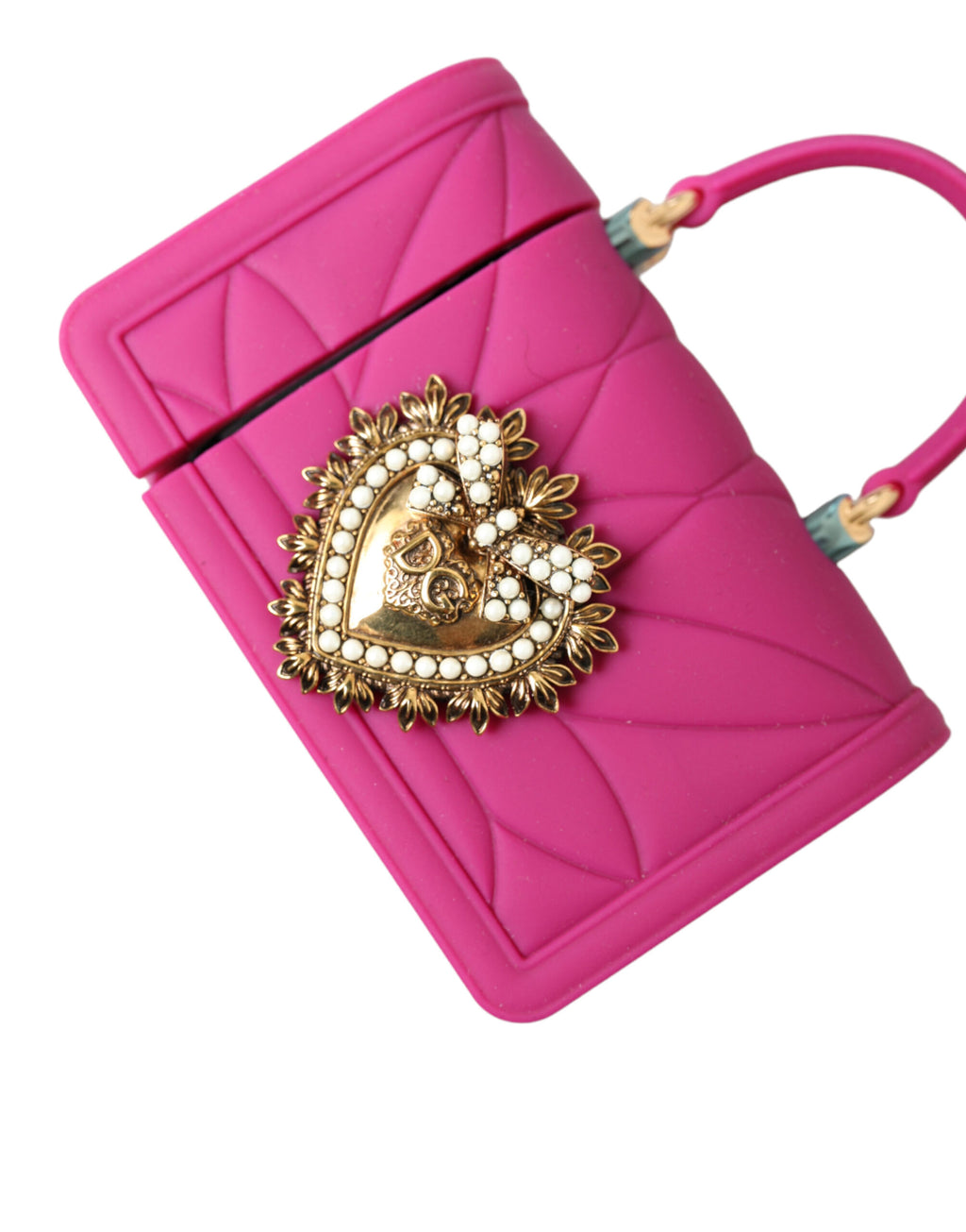 Pinke Silikon-Devotion-Herztasche mit goldener Kette für Airpods