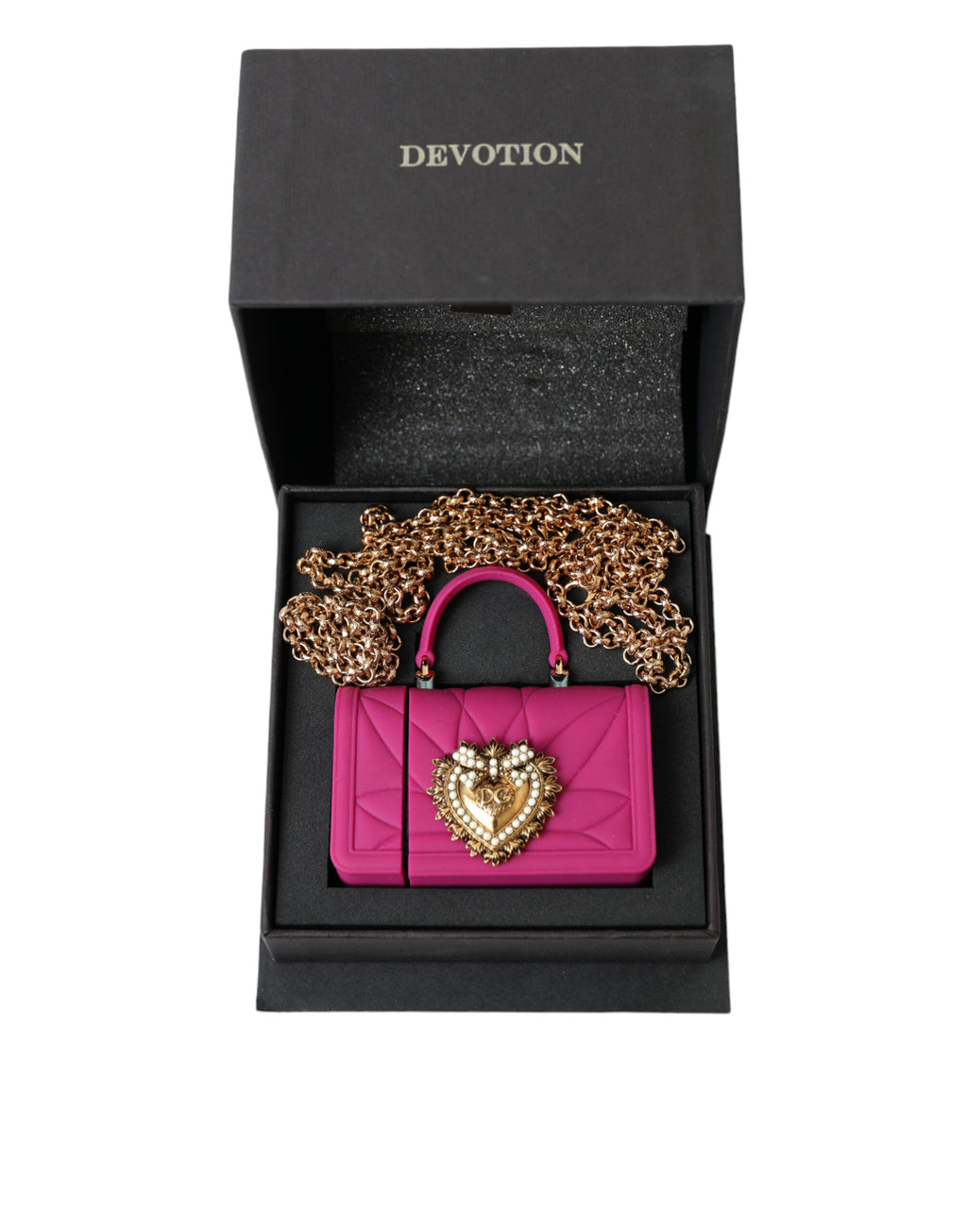 Pinke Silikon-Devotion-Herztasche mit goldener Kette für Airpods